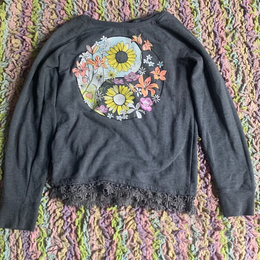 Justice Yin Yang floral gray long sleeved shirt